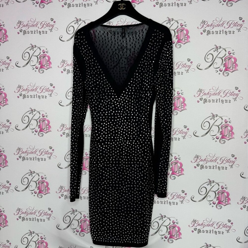 San joy dress rhinestones bling diamonds crystals mesh black silver new years
